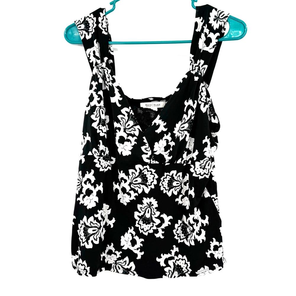 White House Black Market WHBM Size XL Tank Top Shirt Blouse Black White Lace